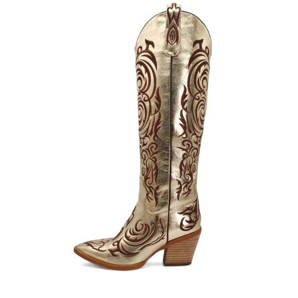 Texas Gold Women's Size 7 Gold Embroidered Knee High Block Heel Western Boots - Picture 8 of 16